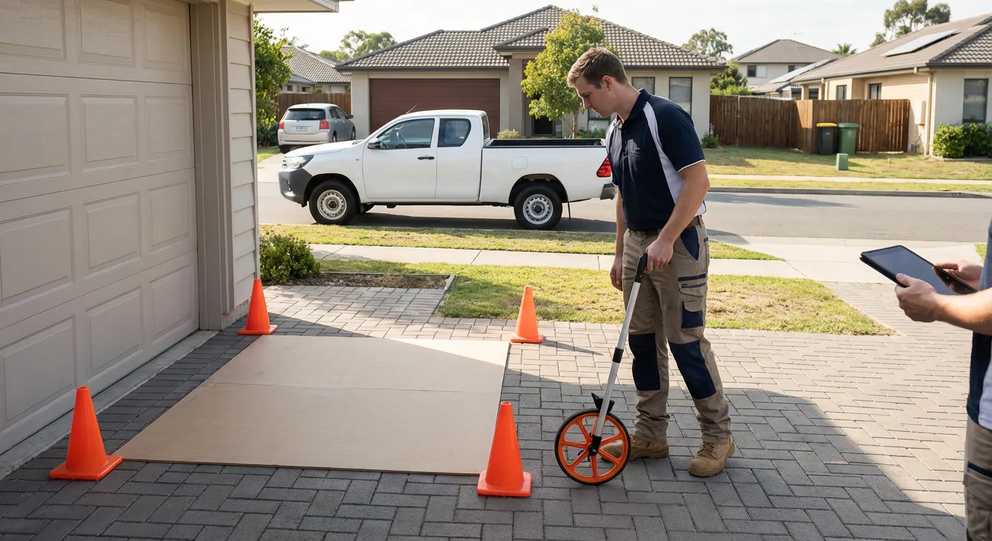 Site assessment for dumpster placement showing clearance requirements in Lancaster, PA