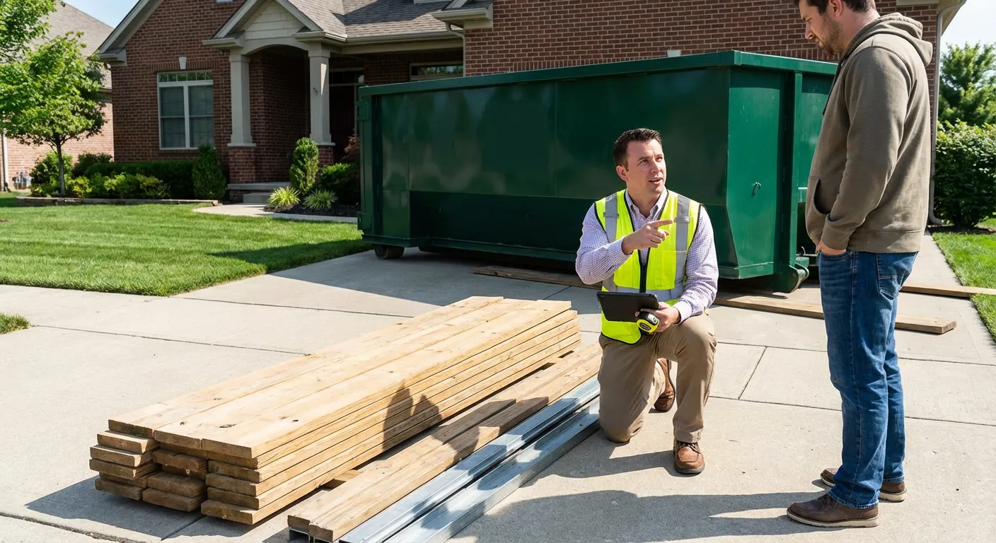 Dumpster rental delivery truck in Lancaster
