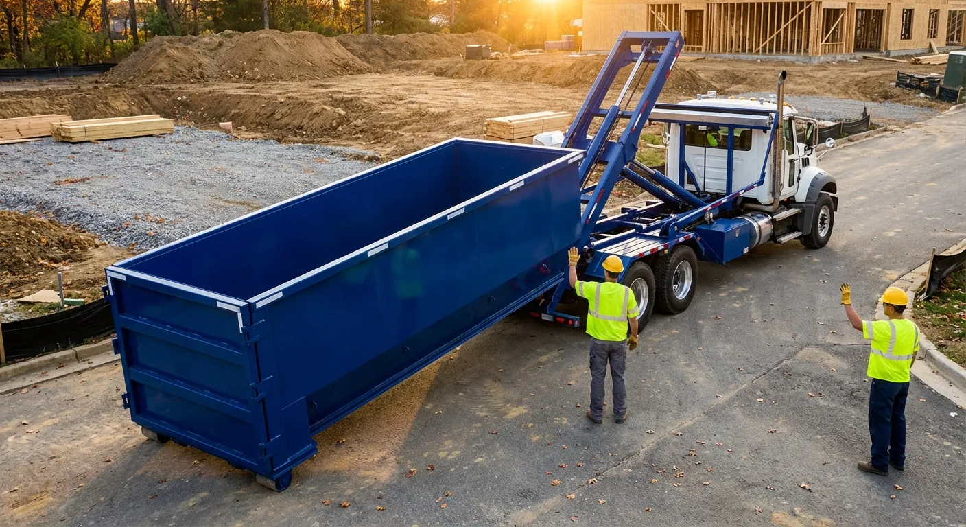 Construction dumpster delivery truck in Lancaster, PA