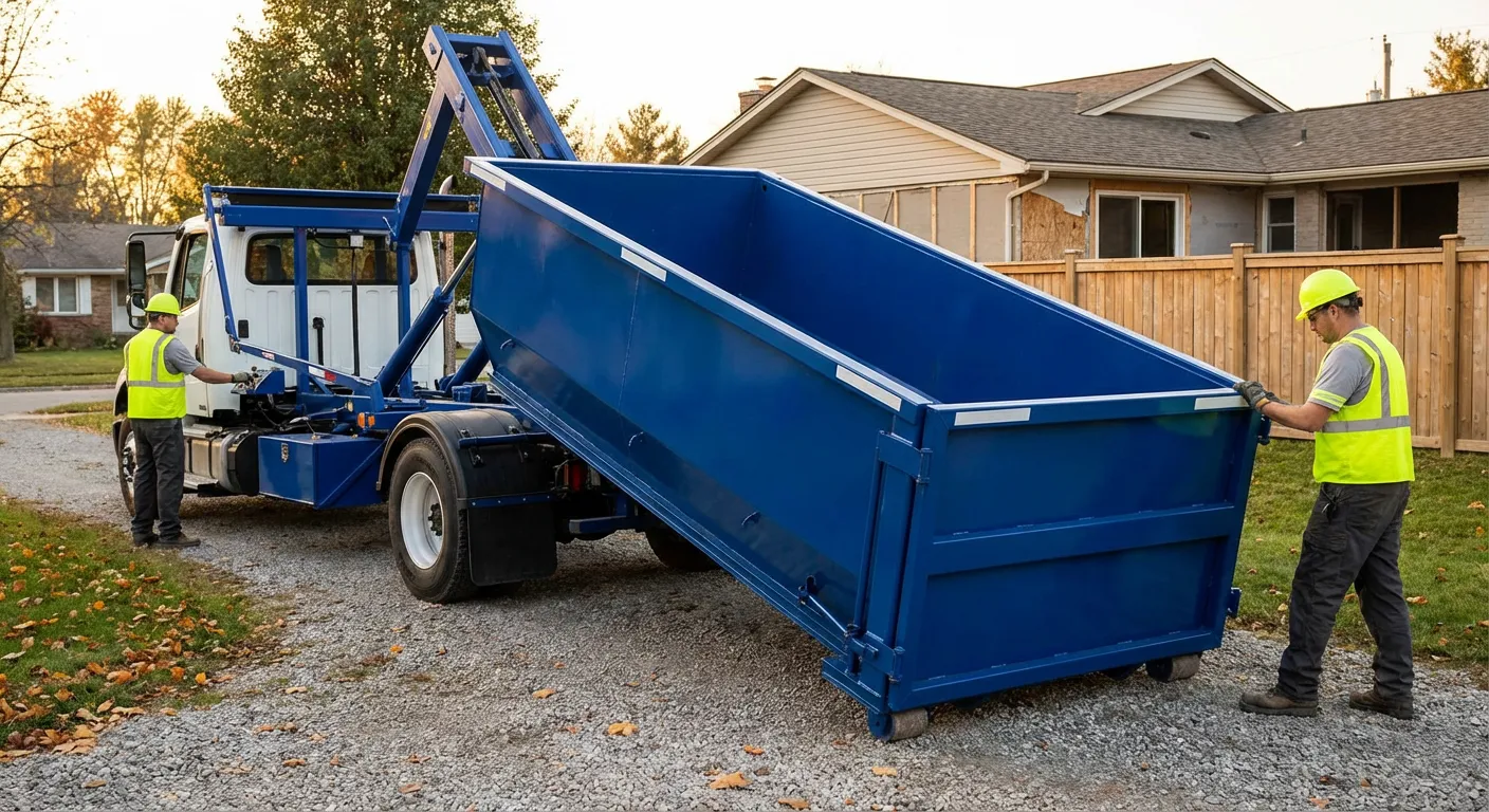 Roll-off dumpster rental delivery truck in Lancaster, PA