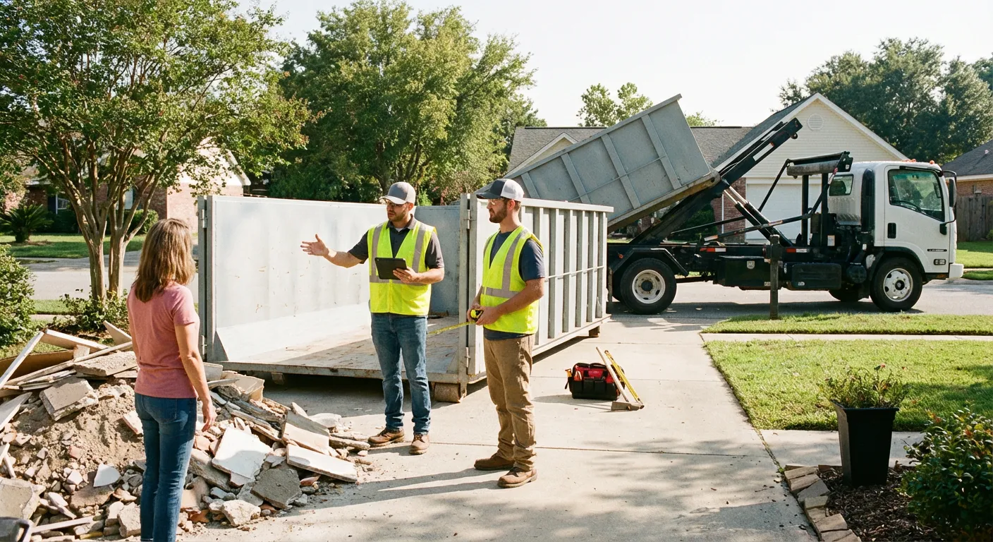 Red Rose Dumpster Rental dumpster delivery truck in Lancaster, PA
